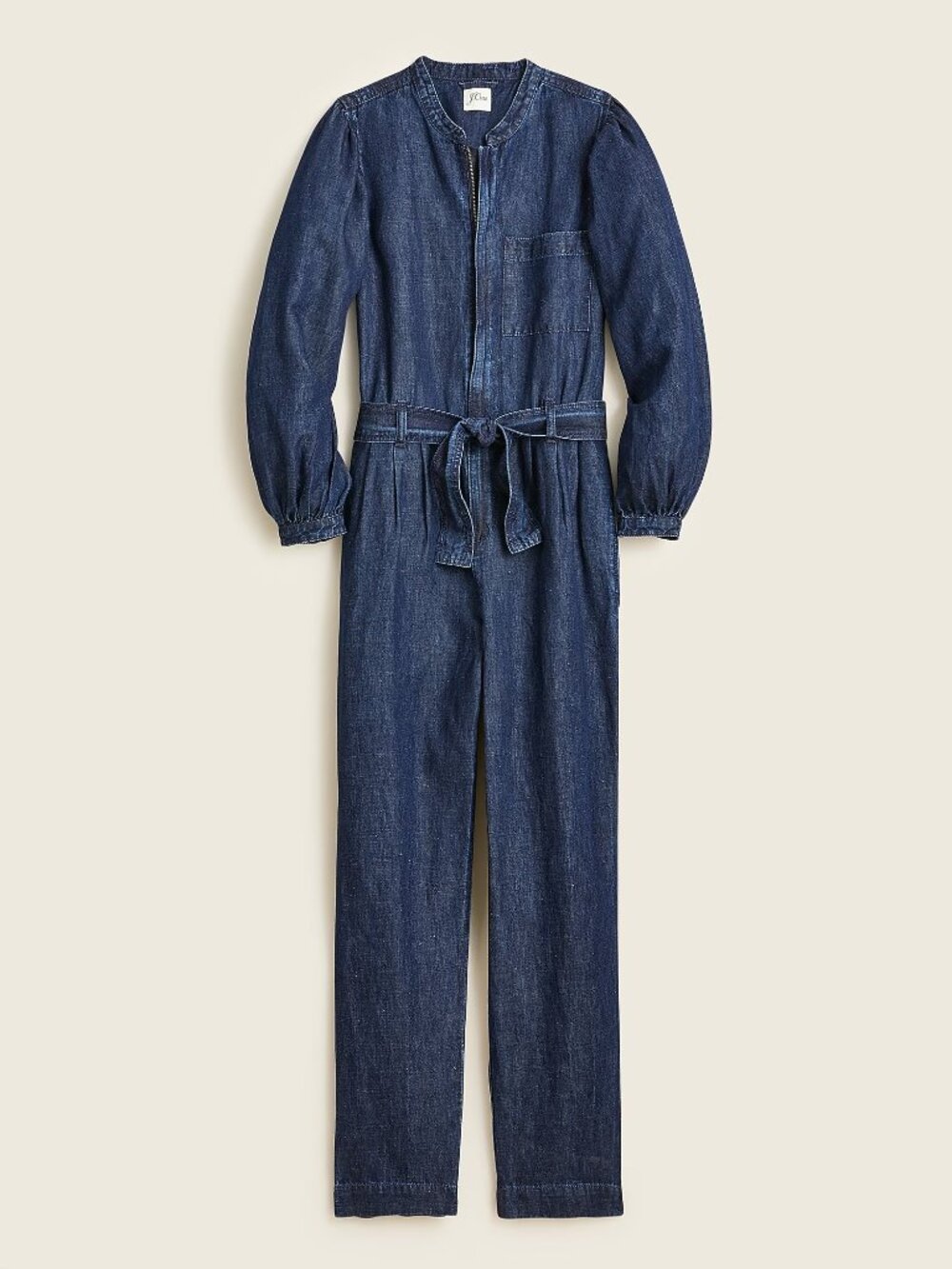 J. Crew Dark Indigo Denim Puff-Sleeve Belted Jumpsuit - 10